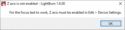 Z axis not enabled warning message