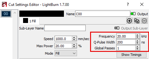 Galvo Main Settings