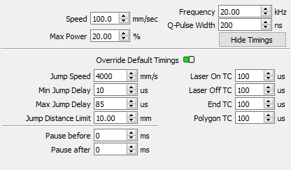 Galvo per-layer timing settings