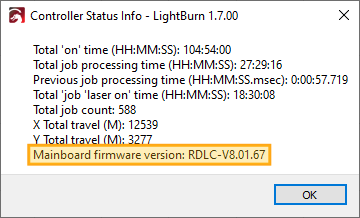 Get Controller Info window showing firmware