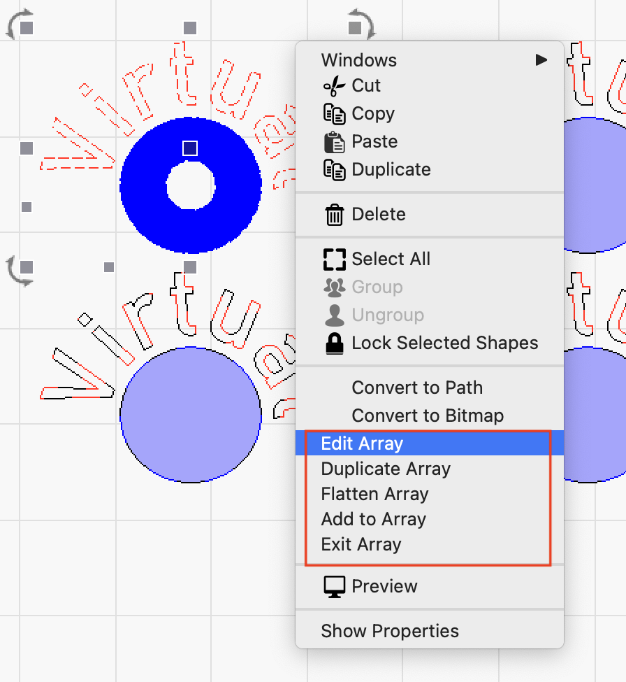 Virtual Array Context Menu