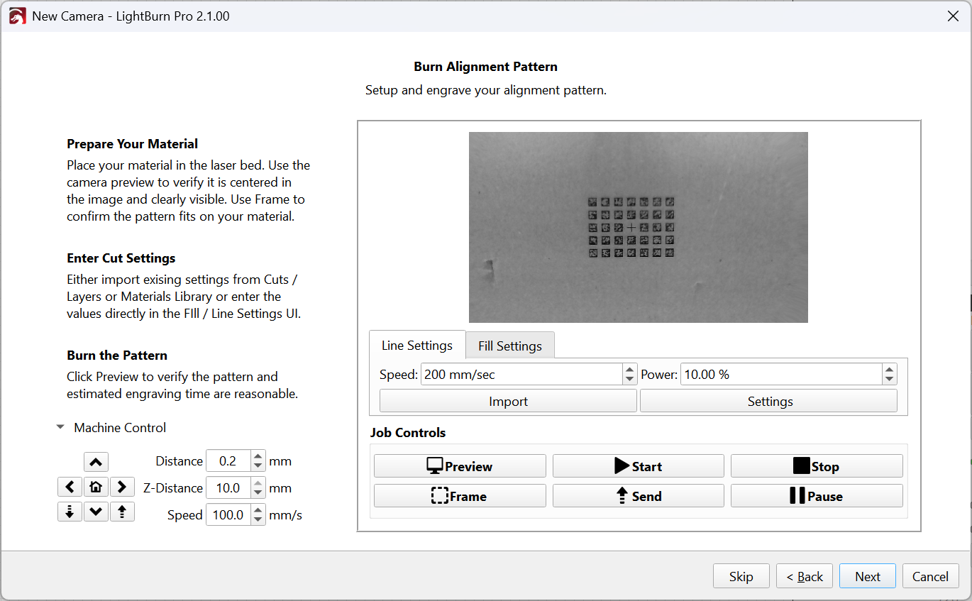Screenshot of burning alignment pattern