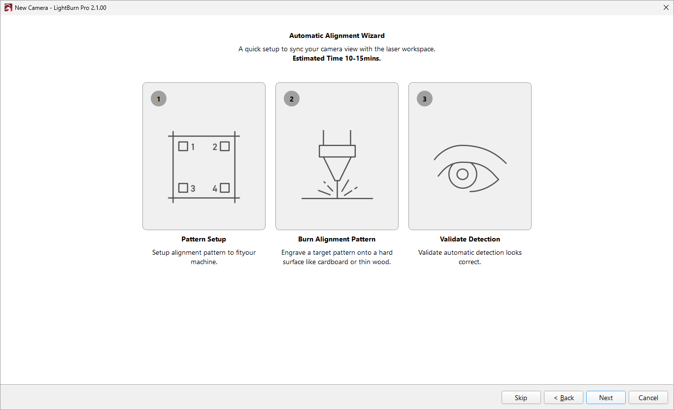 Overview screen for automatic alignment
