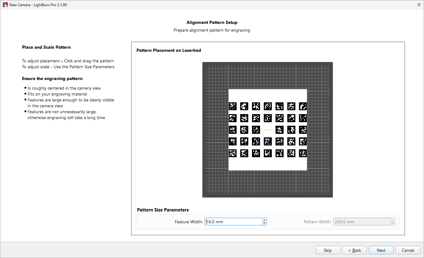 Screenshot of Automatic Alignment Pattern Setup