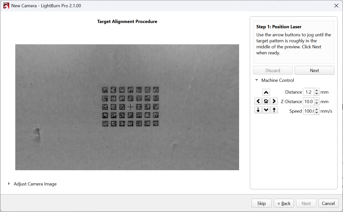 Screenshot of automatic target alignment process