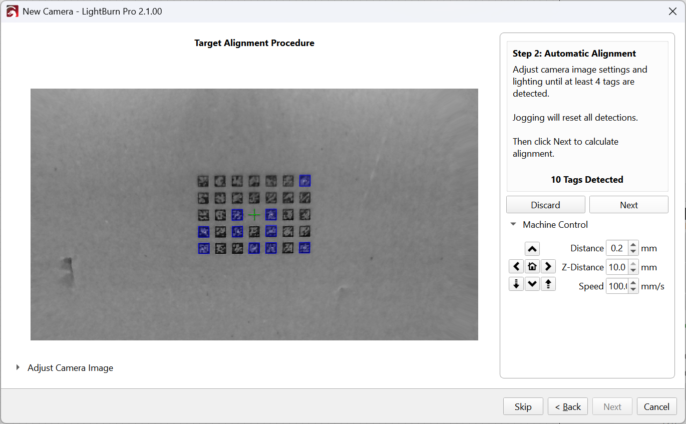 Screenshot of automatic target alignment process