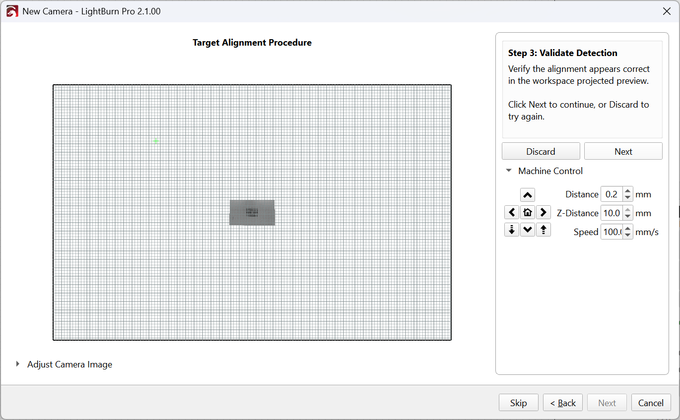 Screenshot of automatic target alignment process