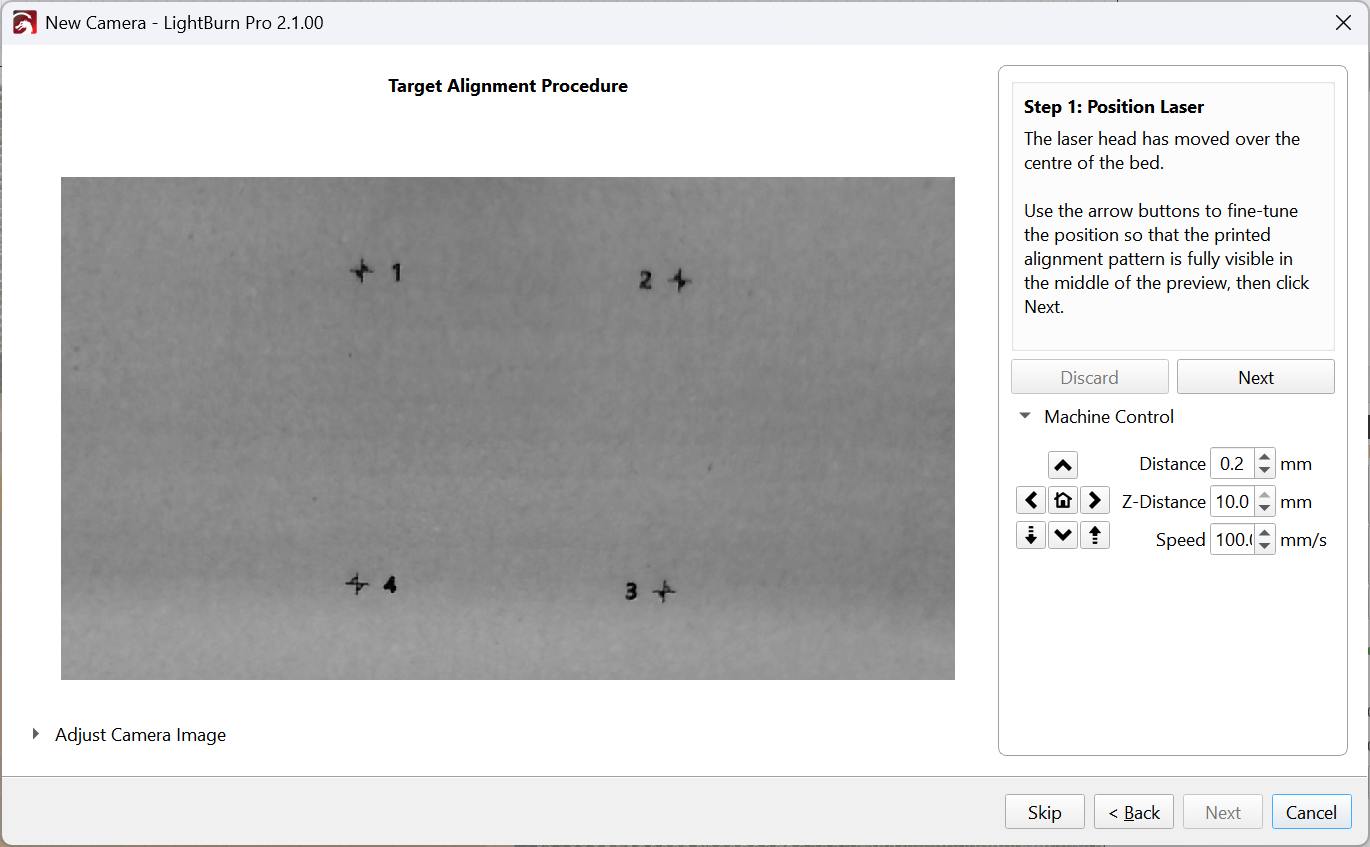 Screenshot of automatic target alignment process