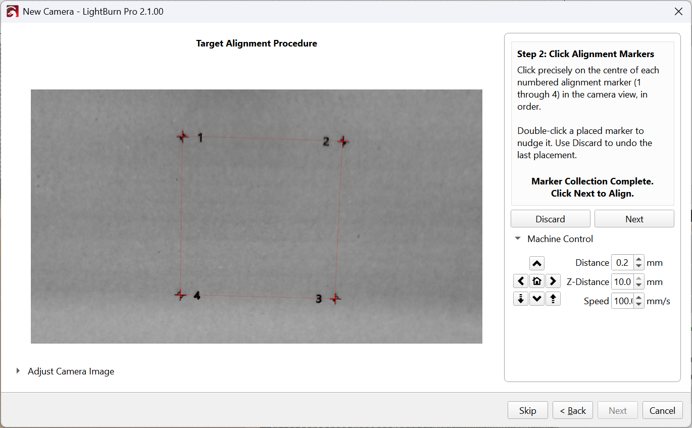Screenshot of automatic target alignment process