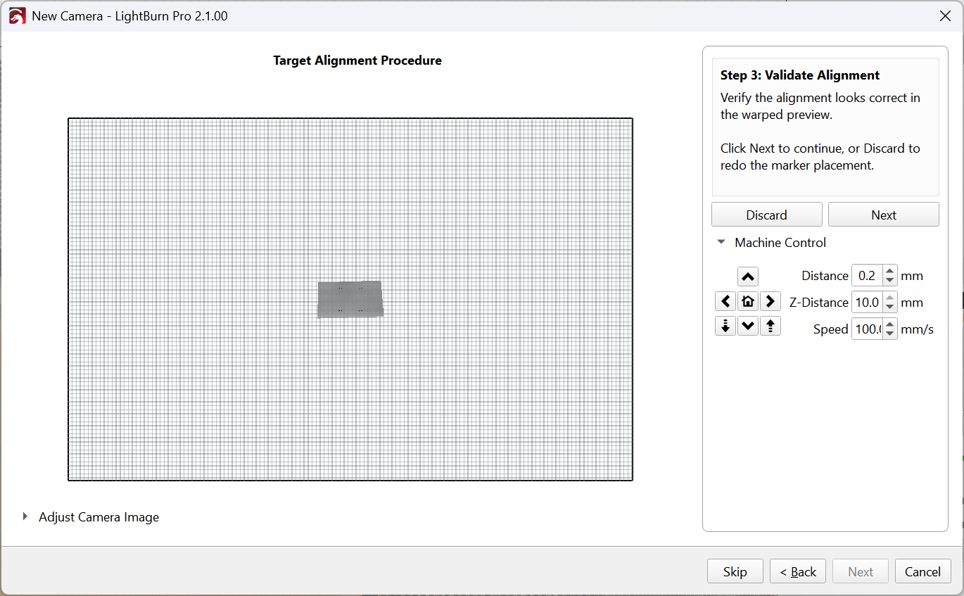Screenshot of automatic target alignment process