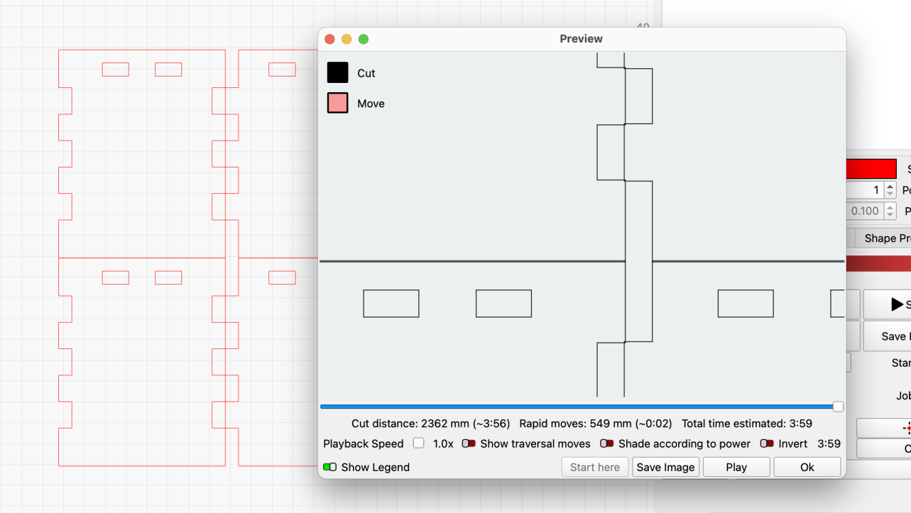Shapes with Kerf Offset applied overlapping in the Preview window