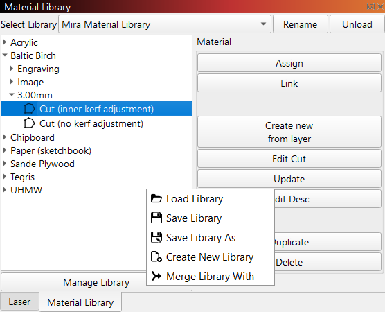 Manage Library options in submenu