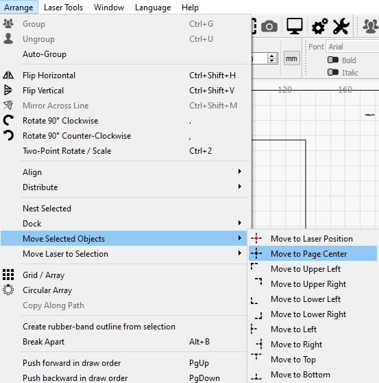 Move Selected Objects in the Arrange Menu