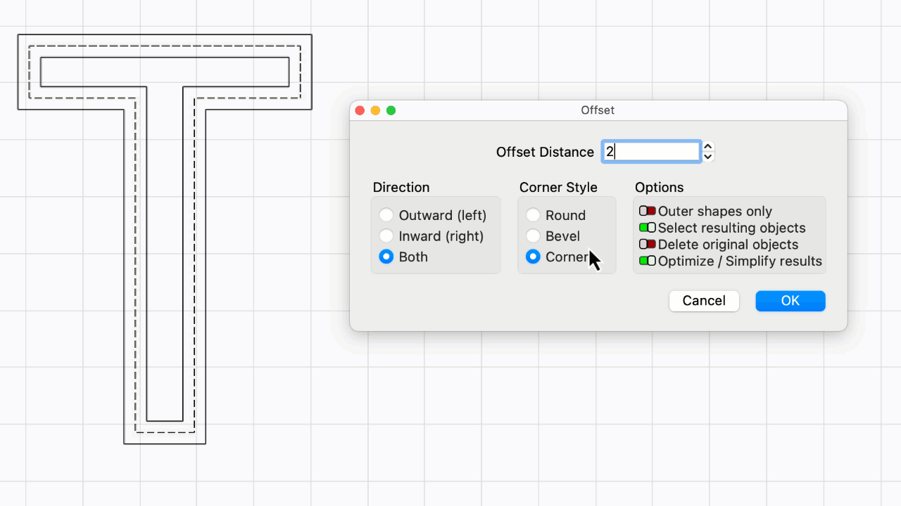 Offset Shapes inner/outer corner demo
