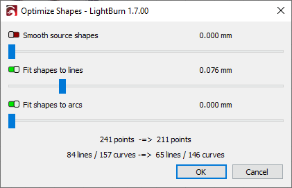 Screenshot of the Optimize Shapes window