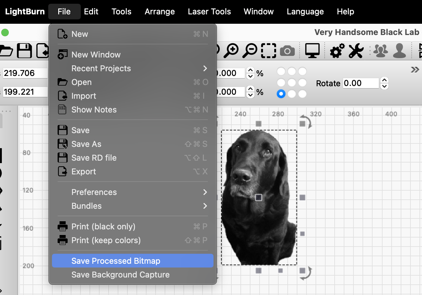 Save Processed Bitmap location in file menu