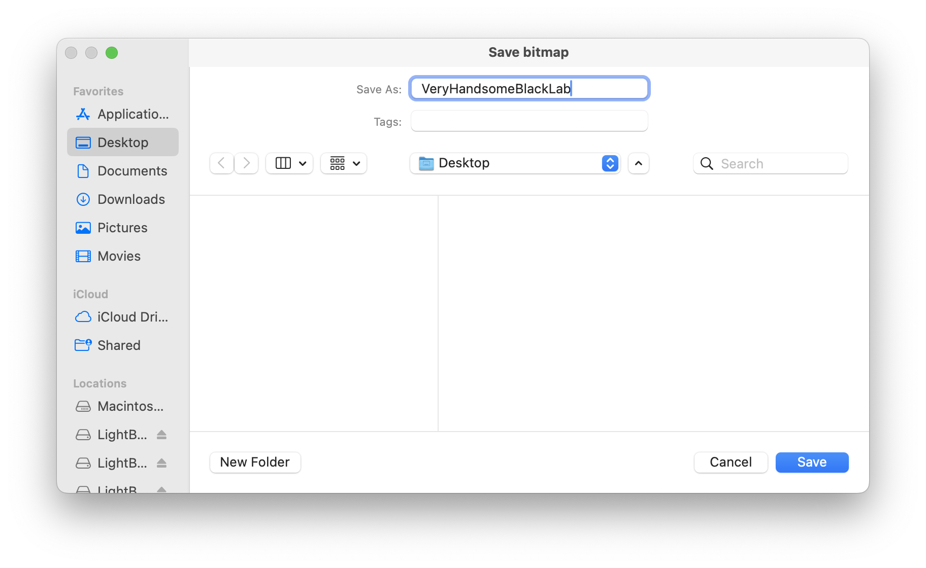 File management window for saving processed bitmap