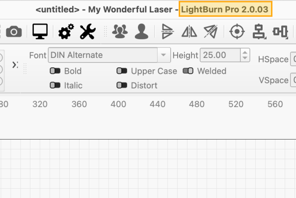 The location of the LightBurn version on macOS