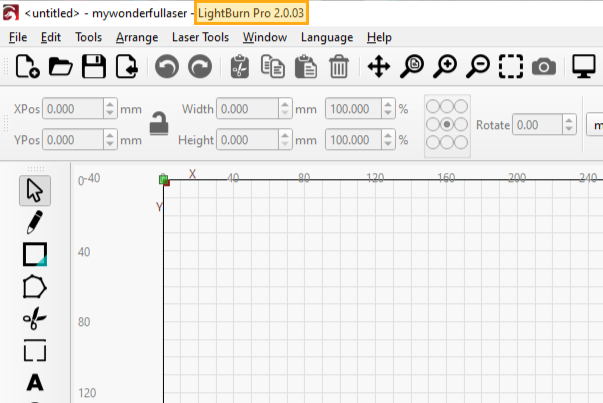 The location of the LightBurn version on Windows