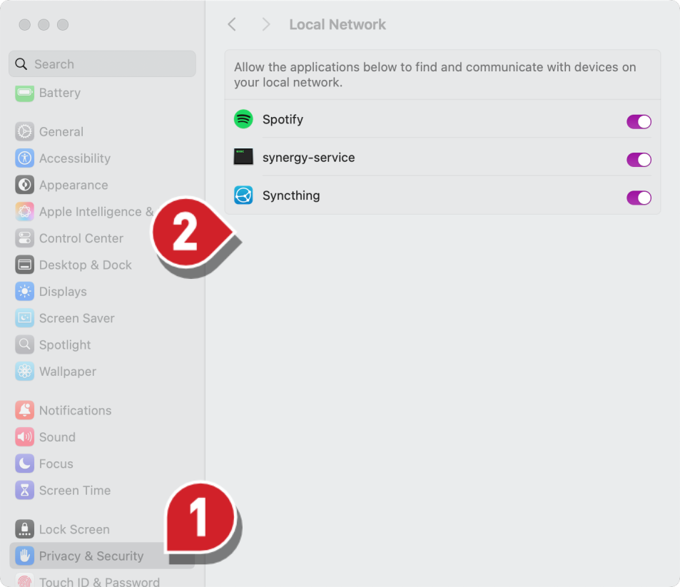 Screenshot of the required settings
