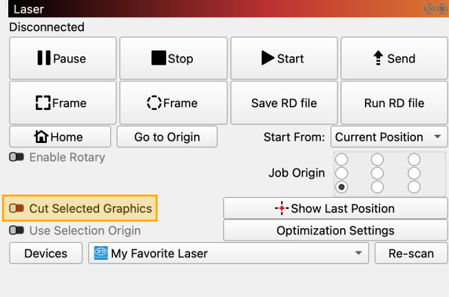 Cut Selected Graphics disabled in the Laser Window